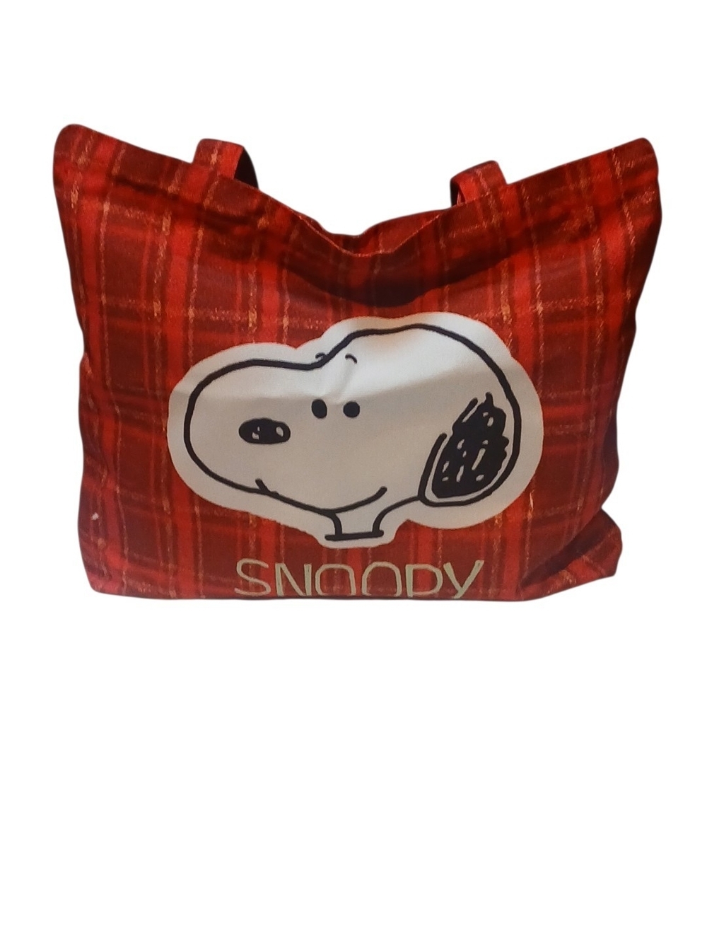 Peanuts - Red Plaid Snoopy Shoulder Bag, Inside Pocket, Zipper, Two Handle Style